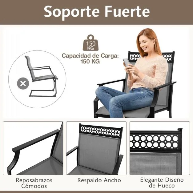 Conjunto de 2 cadeiras de jardim em tecido Textilene com estrutura em metal, encosto alto e braços, tecido de secagem rápida, carga máxima 150 kg, 66