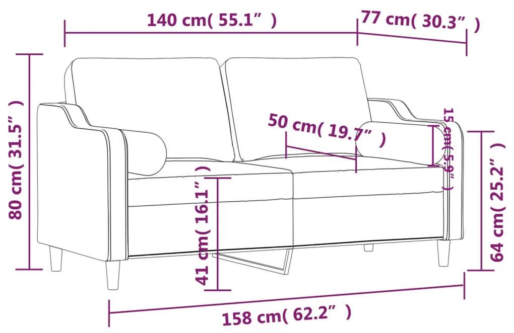 Sofá 2 lugares + almofadas decorativas 140 cm tecido castanho