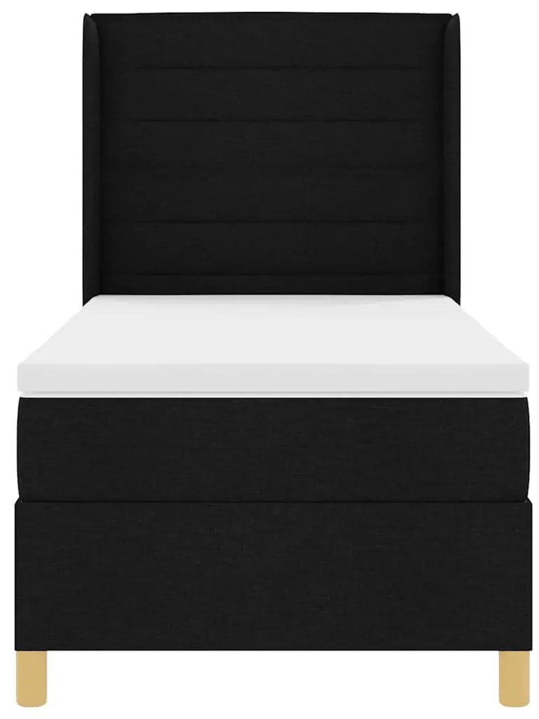 Cama Box Spring com Colchão e LED Preto 100x200 cm Tecido