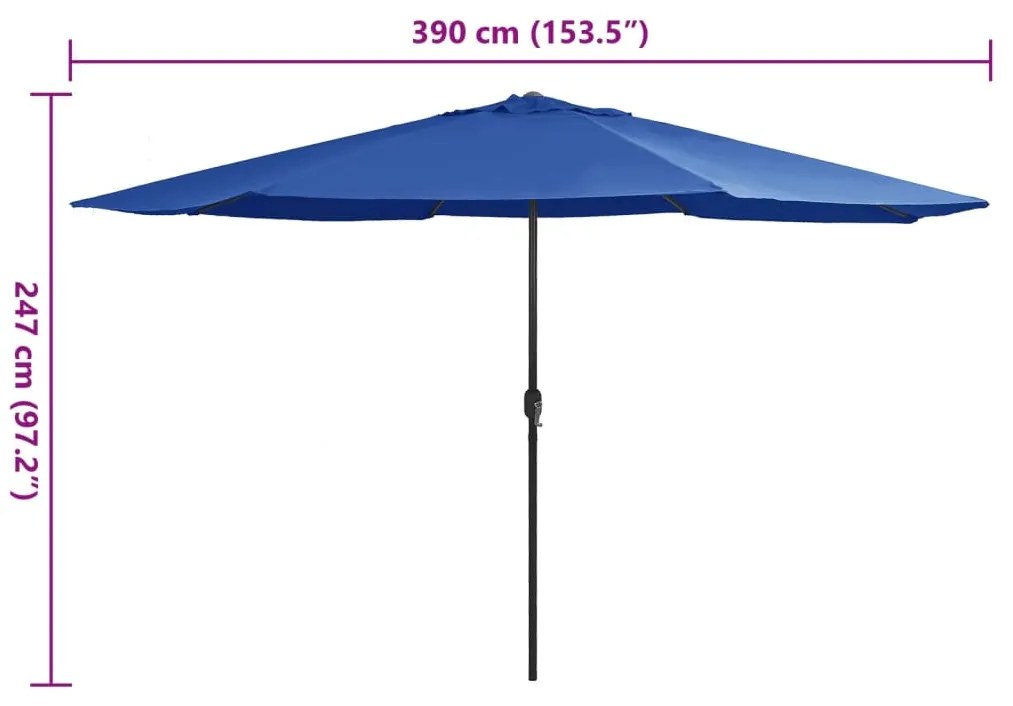 Guarda-sol de jardim com poste de metal 390 cm azul-ciano