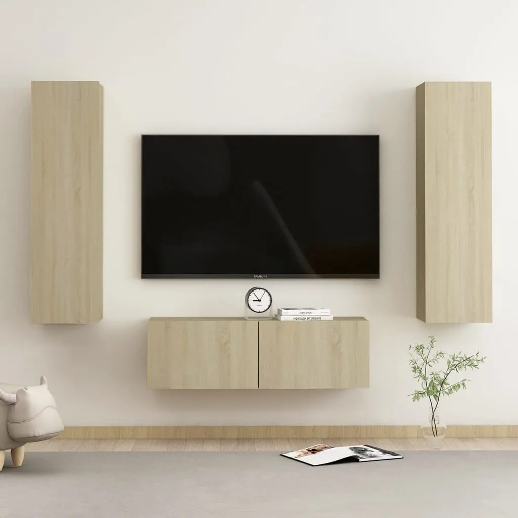 vidaXL 3 pcs conjunto móveis de TV derivados madeira carvalho sonoma