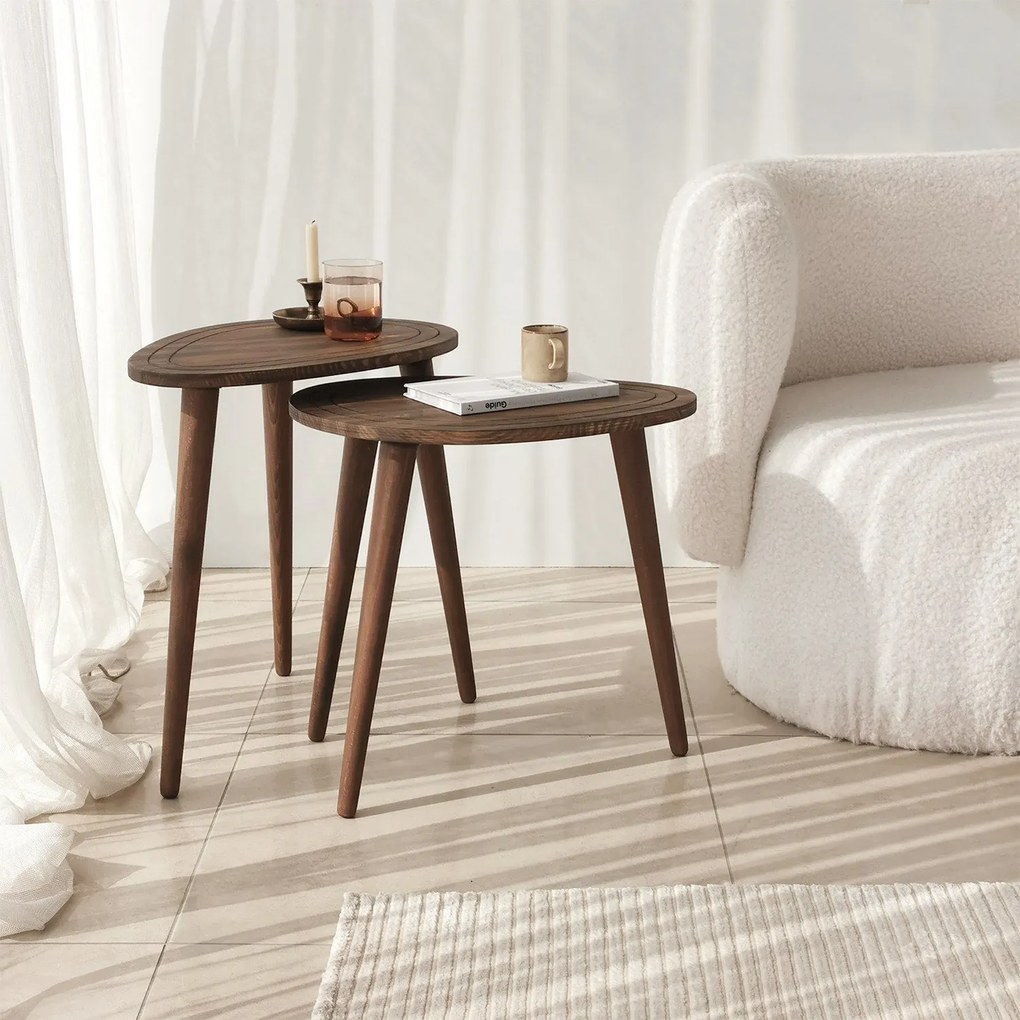 Conjunto de Mesas de Apoio Sweet - Cor Nogueira - 50cm x 48cm x 33cm e