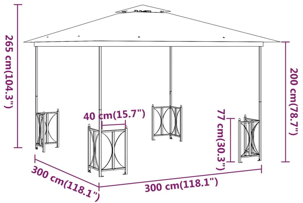 Gazebo com paredes laterais e telhado duplo 3x3 m cor creme