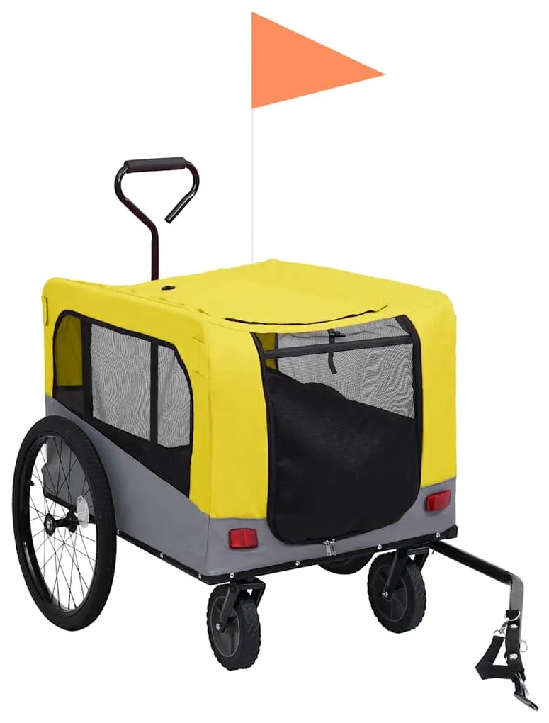 Reboque bicicletas/carrinho para animais 2-em-1 amarelo/cinza