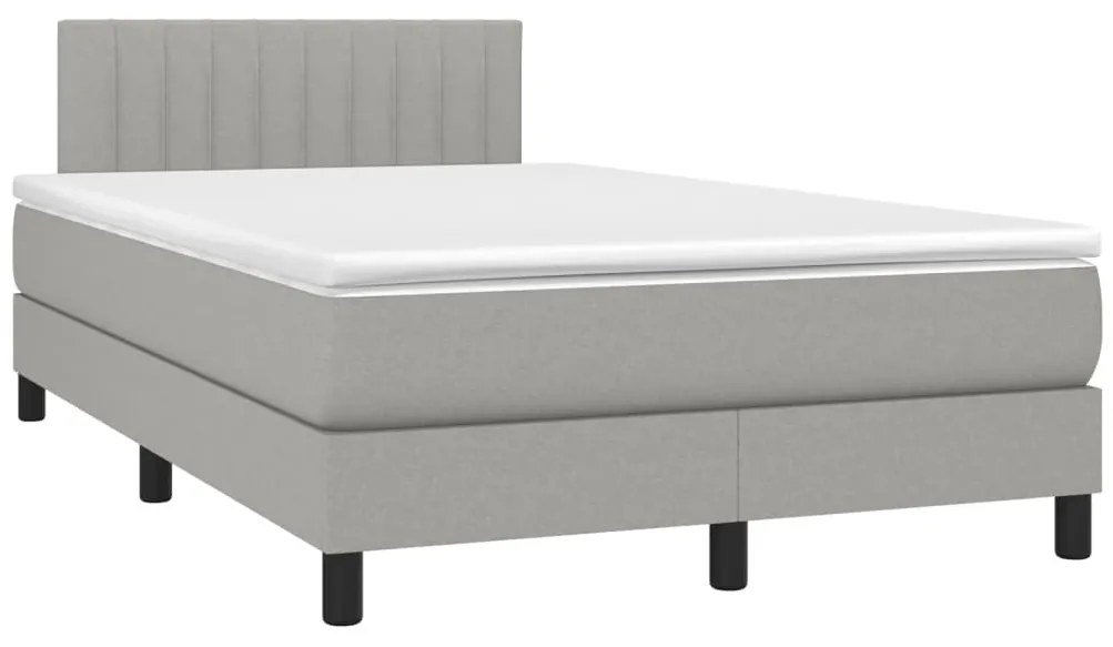 Cama box spring c/ colchão e LED 120x190 cm tecido cinza-claro