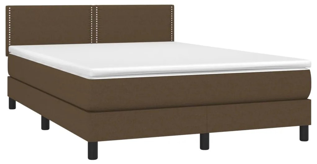 Cama box spring c/ colchão/LED 140x200cm tecido castanho-escuro