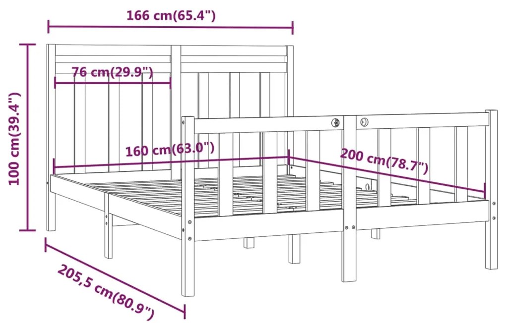 Estrutura de cama 160x200 cm pinho maciço