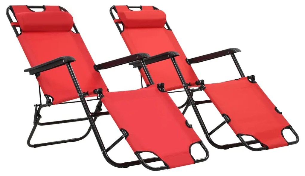 vidaXL Espreguiçadeiras dobráveis c/ apoio de pés 2 pcs aço vermelho