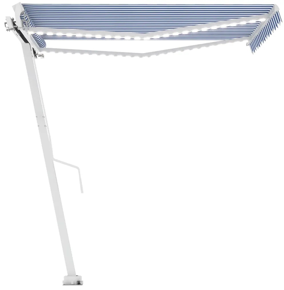 Toldo retrátil manual com LED 300x250 cm azul e branco