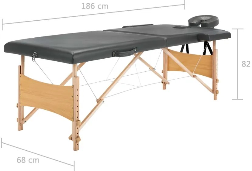 Mesa massagens c/ 2 zonas estrutura madeira 186x68 cm antracite