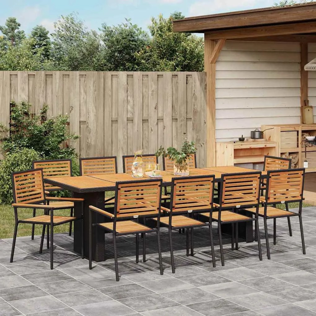 Conjunto de Jantar de Jardim vidaXL 11 Peças Preto Rattan Poliéster Ac