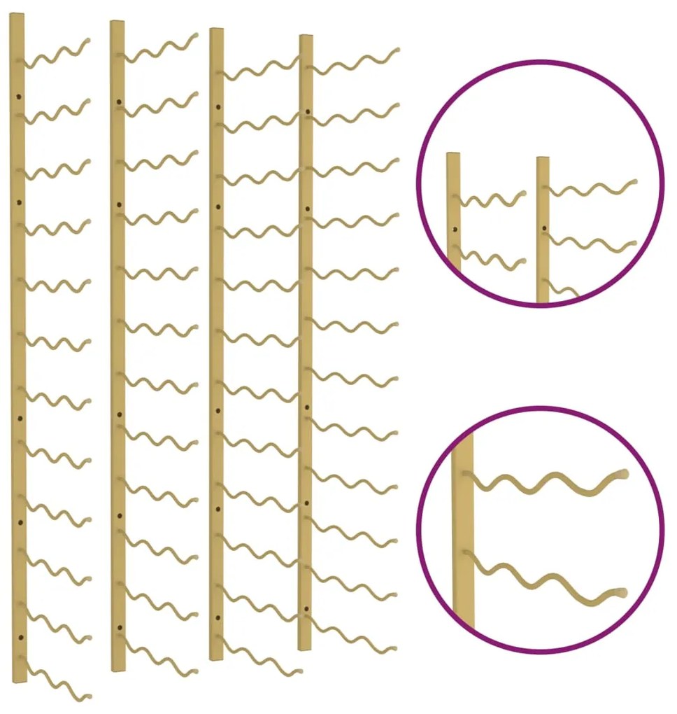Garrafeira de parede para 36 garrafas 2 pcs ferro dourado