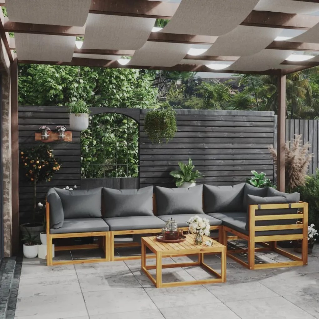 vidaXL 6 pcs conjunto lounge de jardim com almofadões acácia maciça
