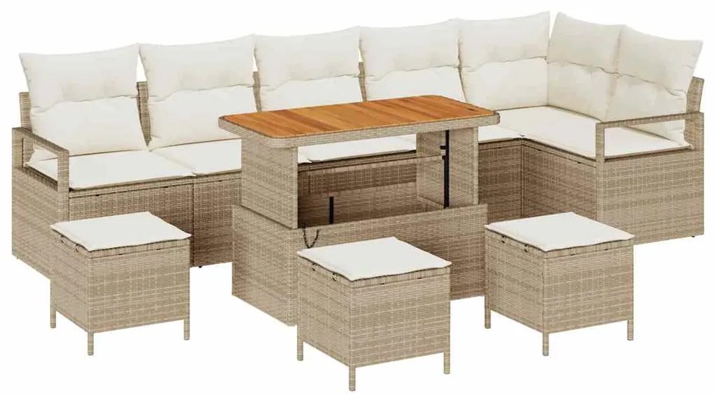 Conjunto de Sofá de Jardim vidaXL 10 Peças com Almofadas Bege Rattan d