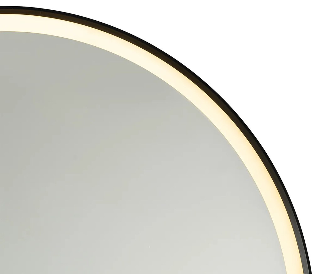 Espelho de casa de banho preto 70 cm incl. LED regulável em 3 níveis com toque redondo - Miral Moderno