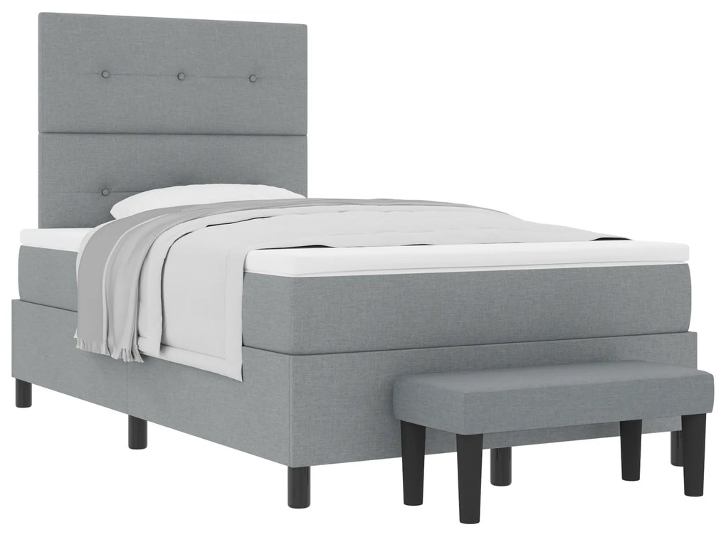 Cama Box Spring com Colchão & Banco Cinza-claro 120x190 cm Tecido