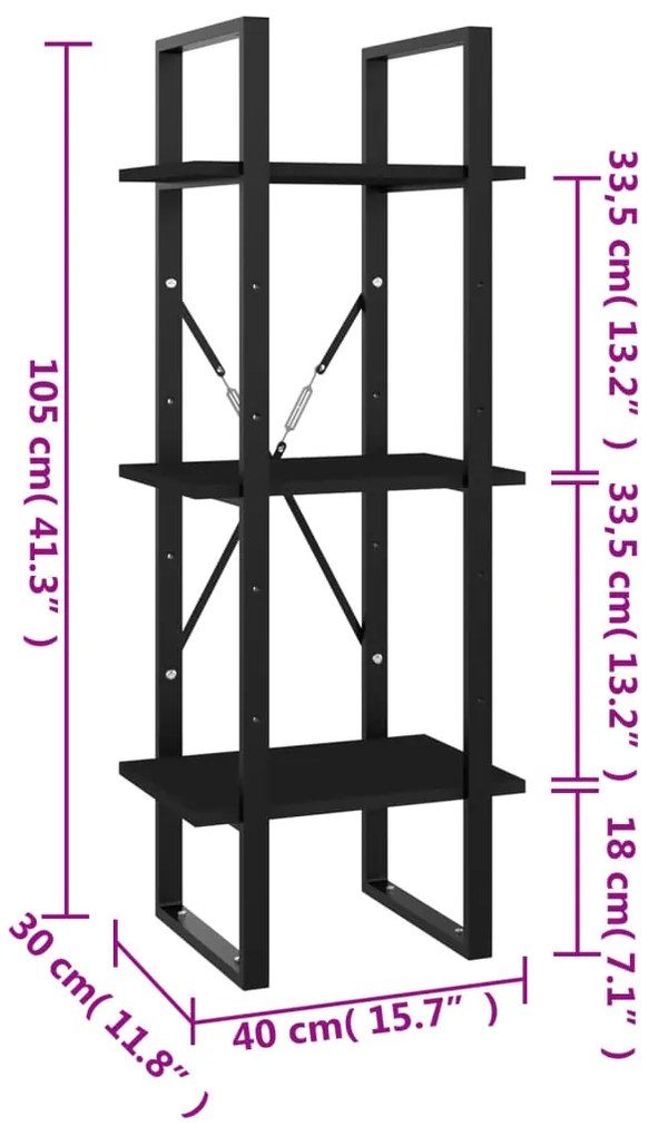 Estante c/ 3 prateleiras derivados de madeira preto