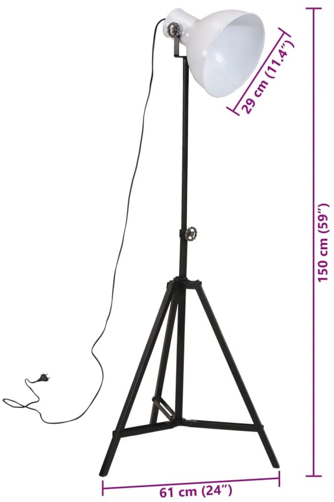 Candeeiro de pé 25 W 61x61x90/150 cm E27 branco