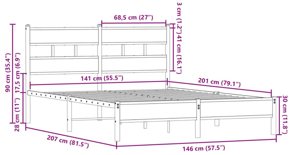 Cama sem colchão com cabeceira 140x200 cm carvalho sonoma