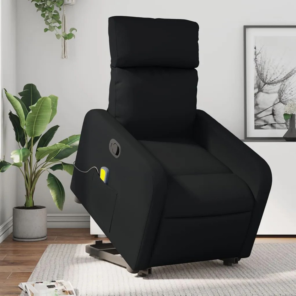 3206756 vidaXL Poltrona massagens reclinável elevatória couro artificial preto