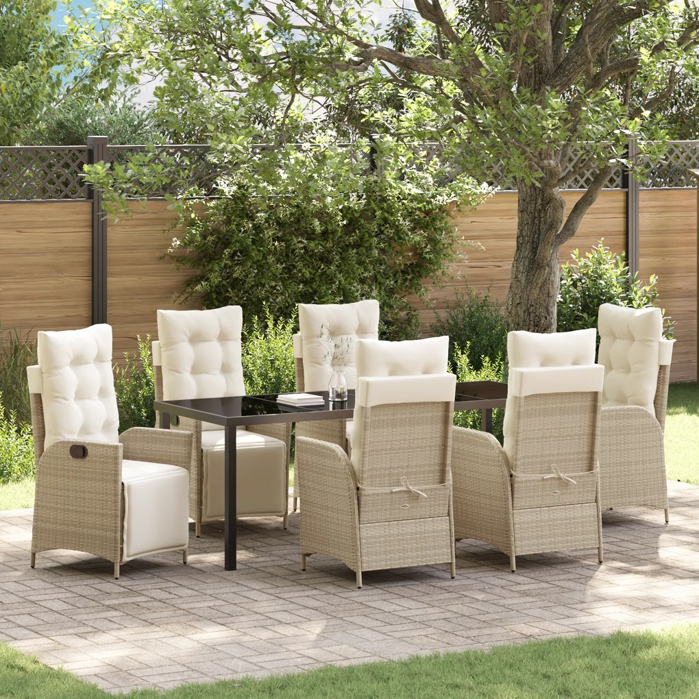 vidaXL Conjunto de Jantar de Jardim 7 Peças Bege Rattan Poliéster