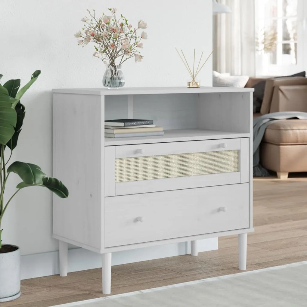 vidaXL Aparador SENJA aspeto de vime 80x40x80 cm pinho maciço branco