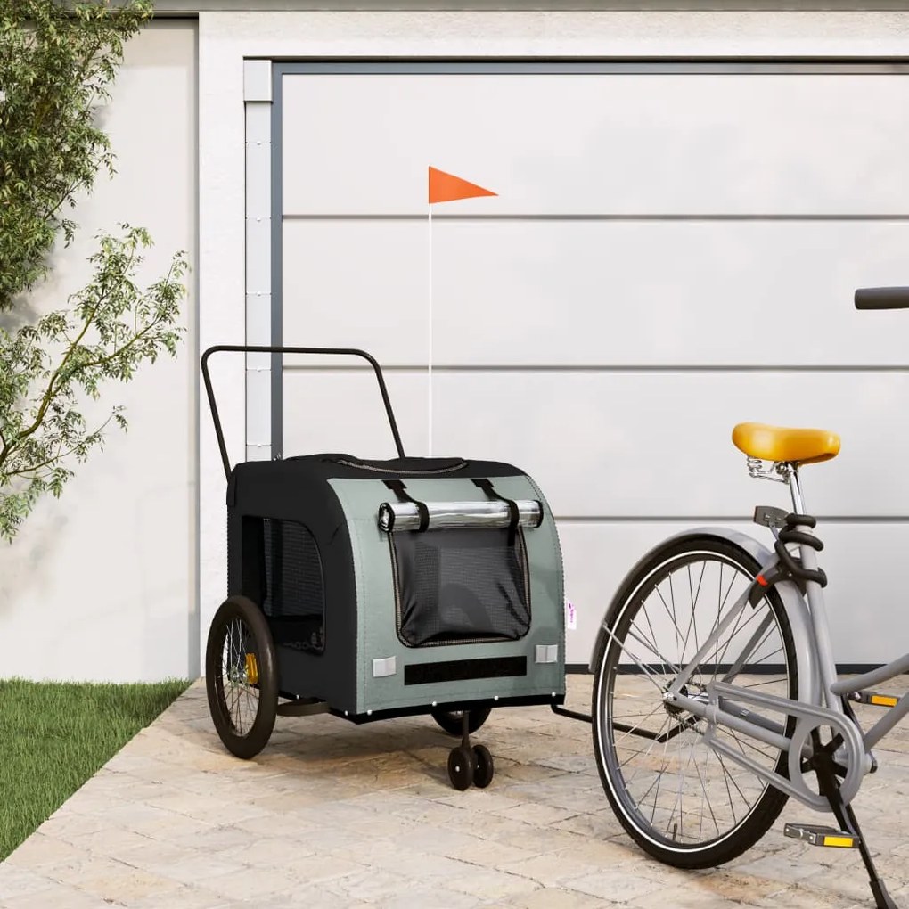 vidaXL Reboque bicicleta p/ animais tecido oxford/ferro preto e cinza