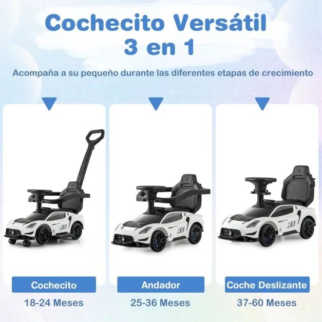 Carrinho de bebé 3 em 1 para crianças com rodas universais Volante musical com arrumação Branco