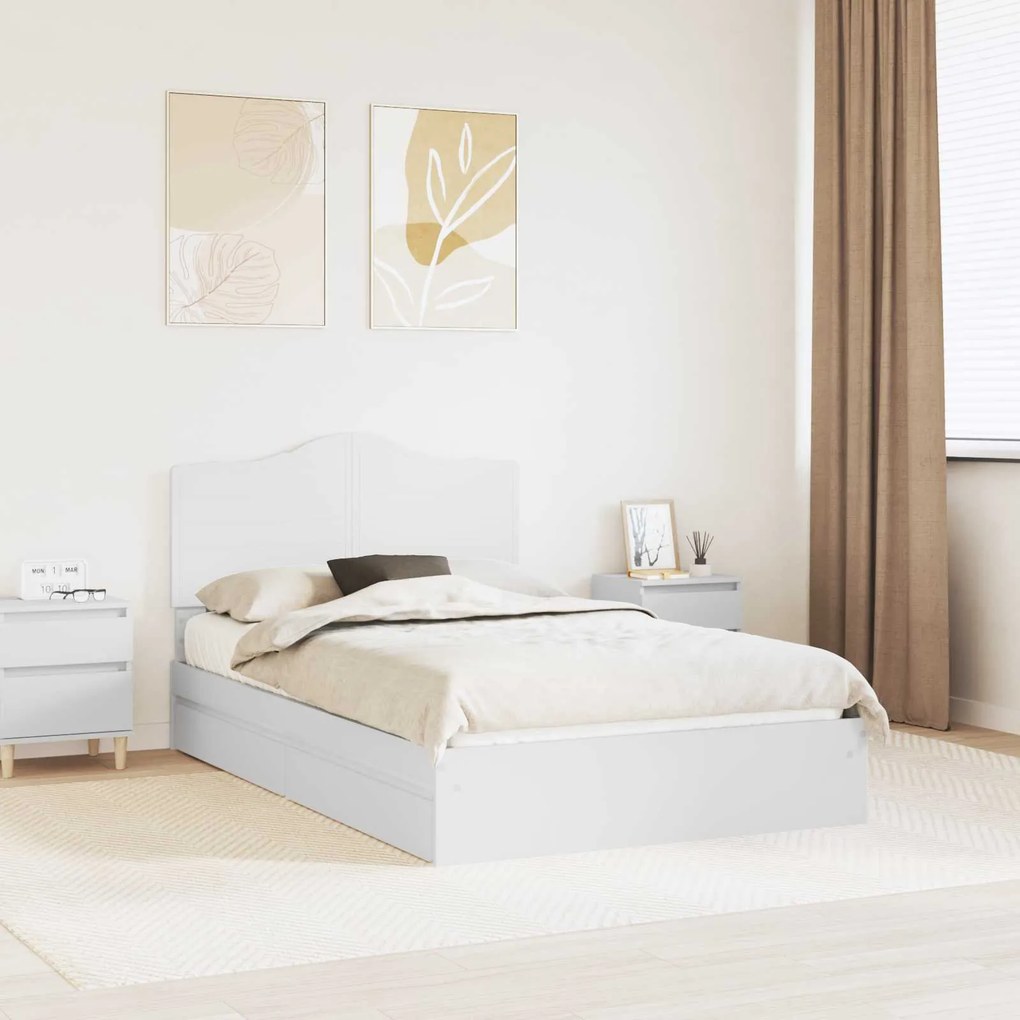 vidaXL Cama com Armazenamento Branco 135 x 190 cm Madeira processada