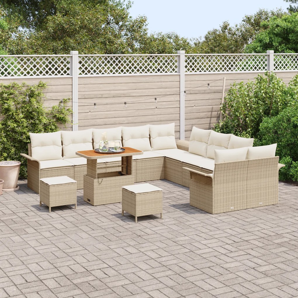 Conjunto de Sofás para Jardim com Almofadas vidaXL 13 Peças Bege Ratta