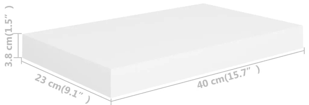 Prateleiras de parede suspensas 2 pcs 40x23x3,8cm MDF branco