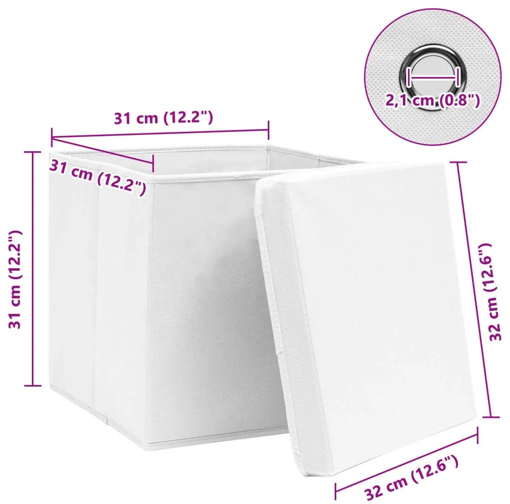 Caixas de arrumação com tampas 10 pcs 32x32x32 cm tecido branco