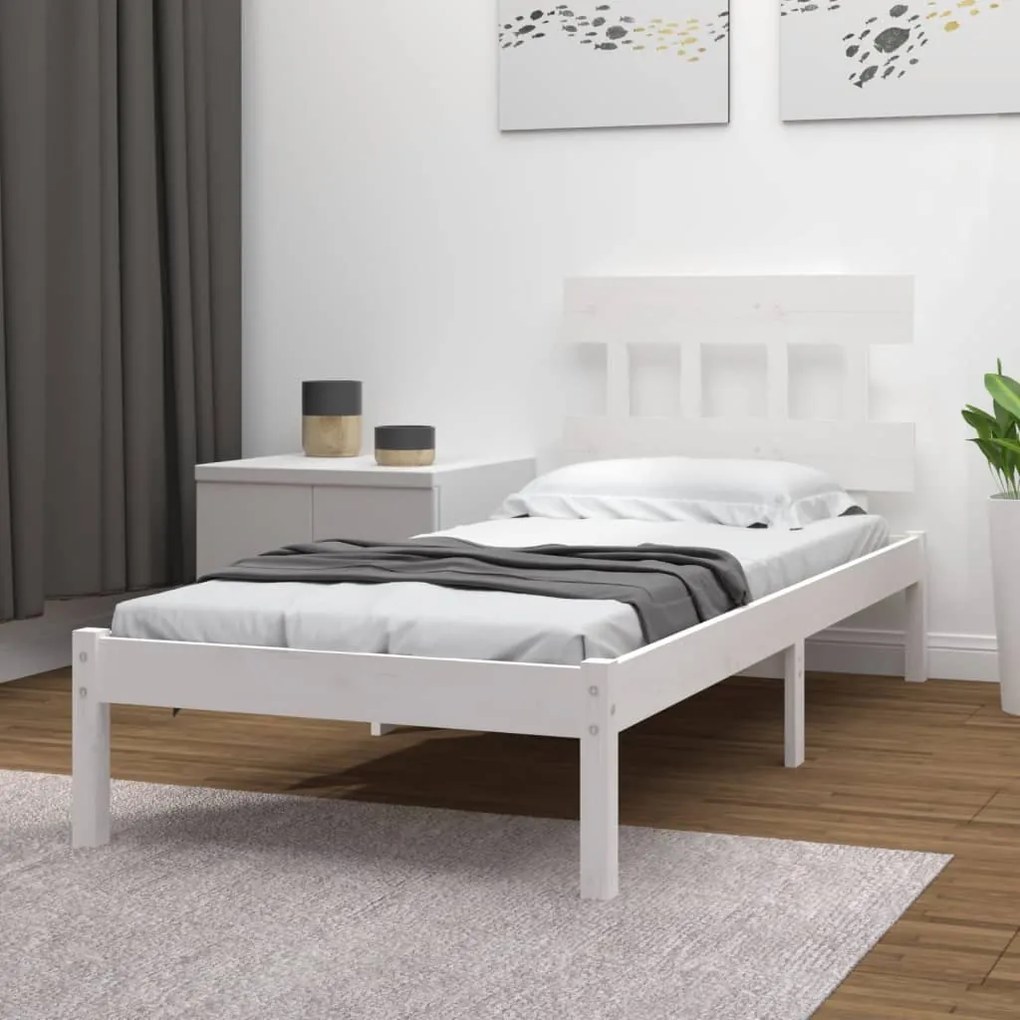 Estrutura de cama 100x200 cm madeira maciça branco