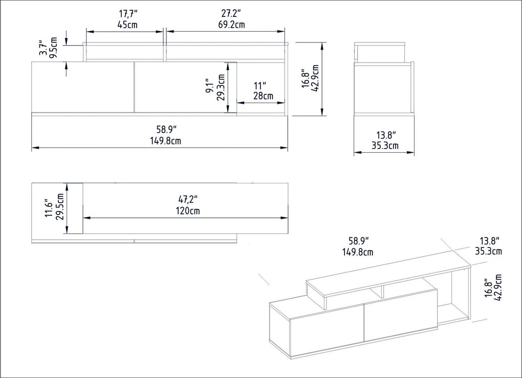 Móvel de TV Nexera - 149,8x42,9x35,3 cm - Carvalho Cordoba e Branco -