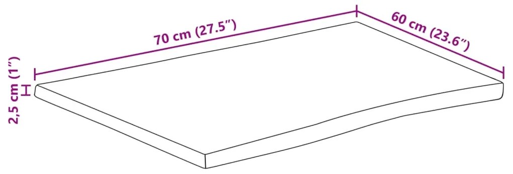 Tampo de mesa c/ borda viva 70x60x2,5cm mangueira áspera maciça