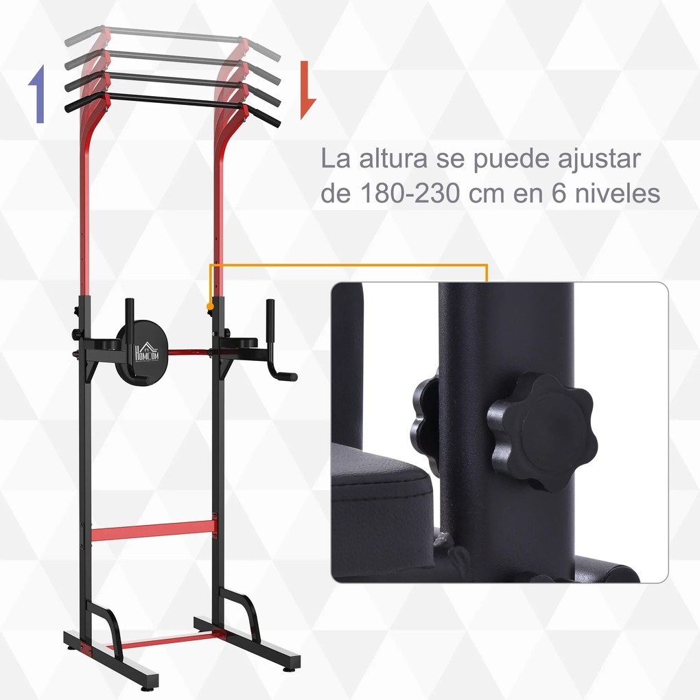 HOMCOM Torre de abdominais para Ginásio Ajustável em altura com tubo de aço de 6 furos Suporta até 120 kg 94x80,5x180-230 cm Preto