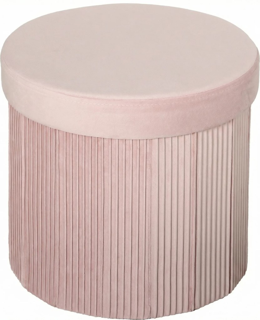 HOMCOM Puff de Arrumação Banco de Arrumação Dobrável 35 L 38x38x38 cm Estofado em Veludo Baú de Arrumação Redondo Rosa | Aosom Portugal