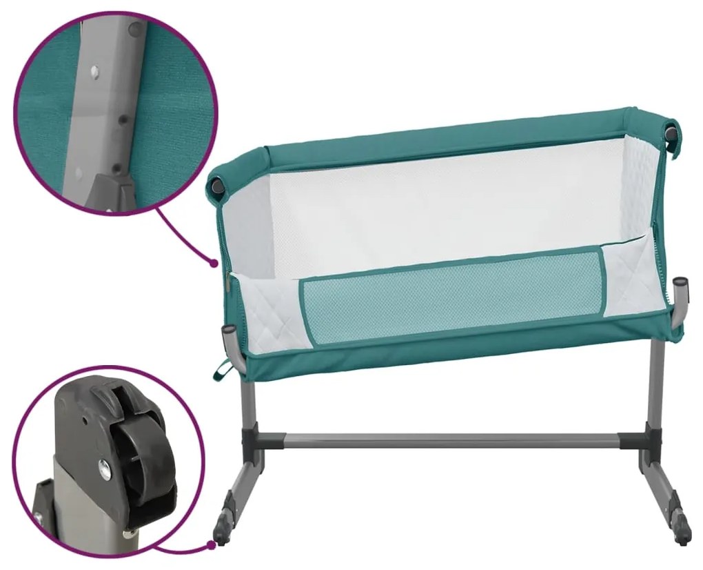 Cama de bebé com colchão tecido de linho verde