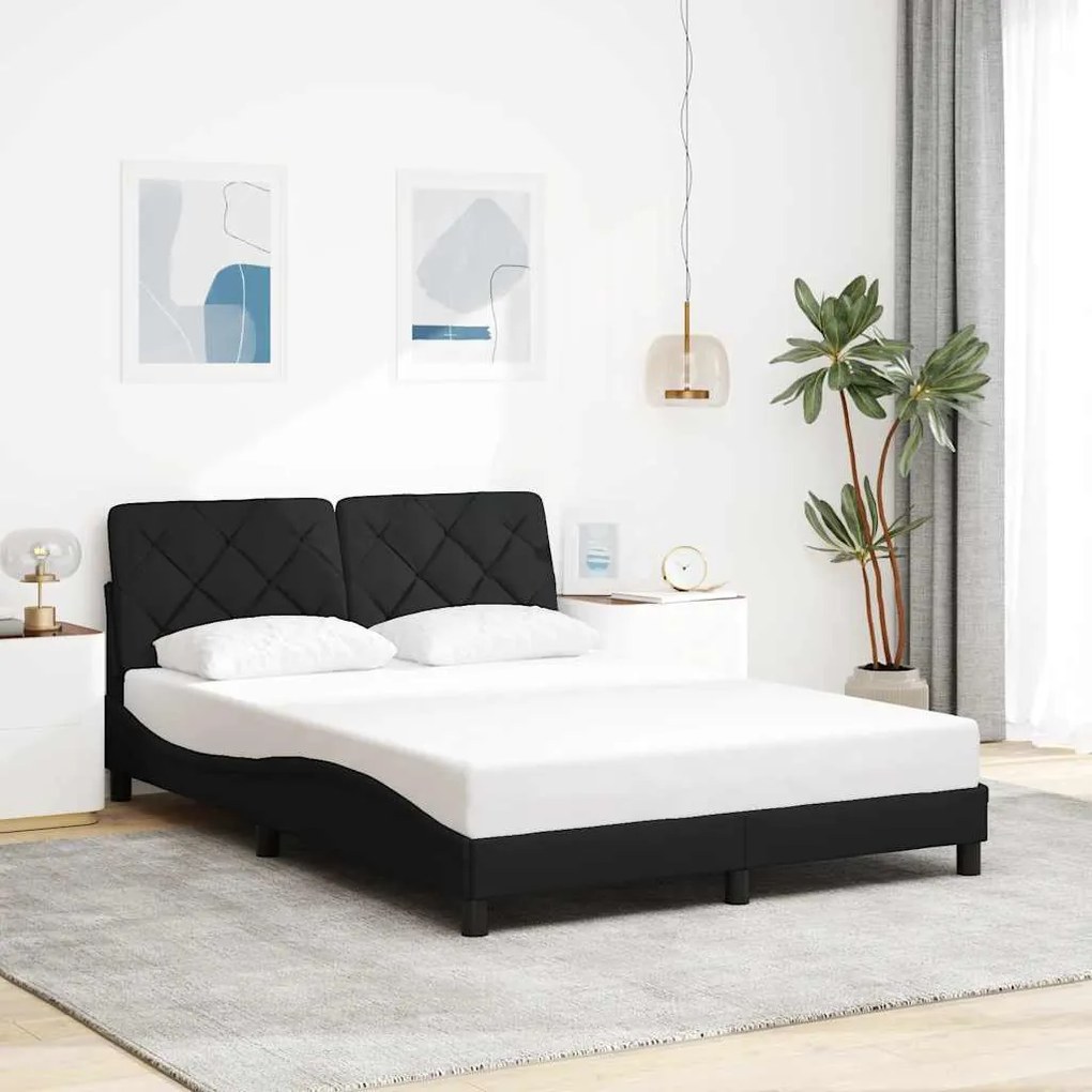 Estrutura de cama sem colchão 140x190 cm tecido preto