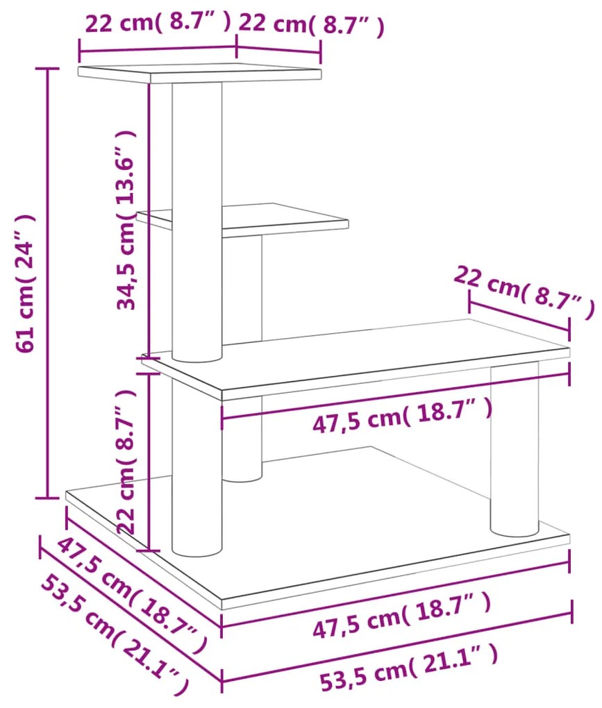 Árvore p/ gatos c/ postes arranhadores sisal 61 cm cinza-escuro