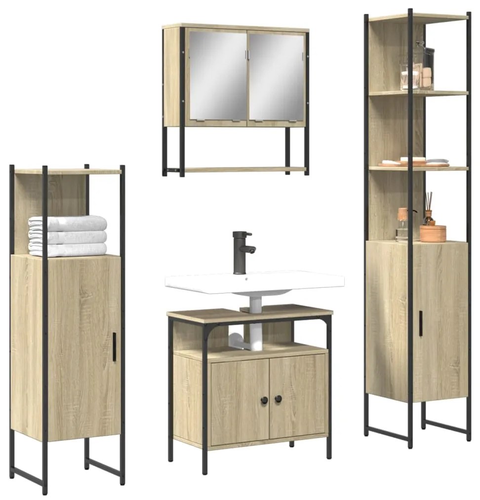 vidaXL 4 pcs conj. móveis casa banho derivados madeira carvalho sonoma
