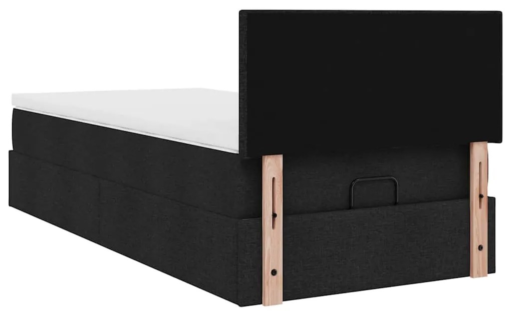Cama otomana com colchão 100x200 cm tecido preto