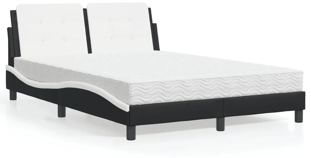 Cama com colchão 120x200 cm couro artificial preto e branco