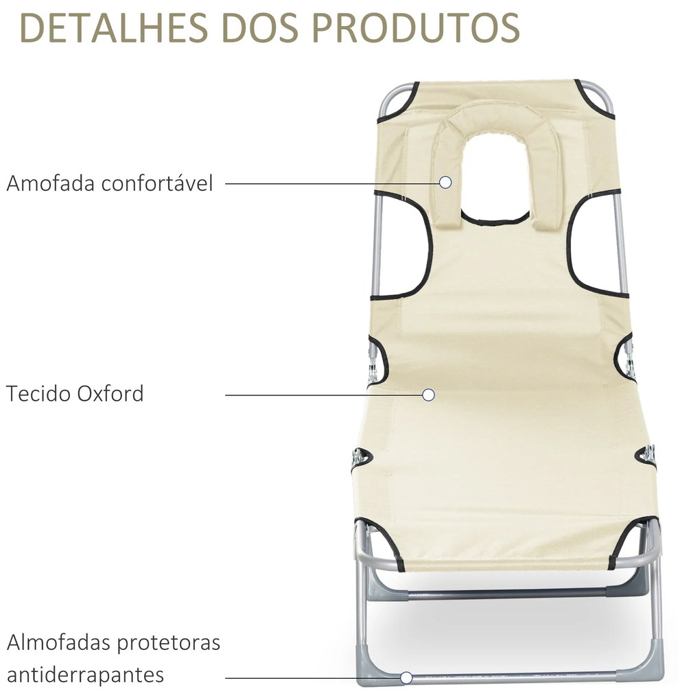 Espreguiçadeira Dobrável com Orifício de Leitura – Relaxa Sable – Bege