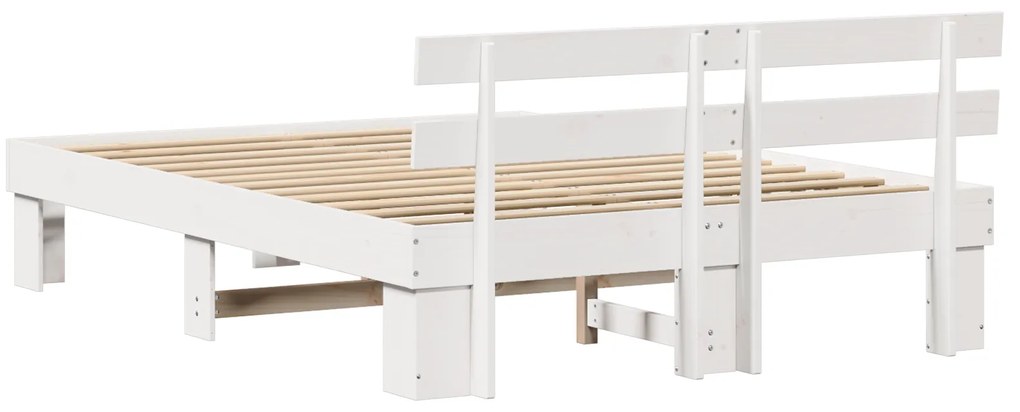 Estrado de Cama com Cabeceira Branco 140x200 cm Madeira Sólida Pinho