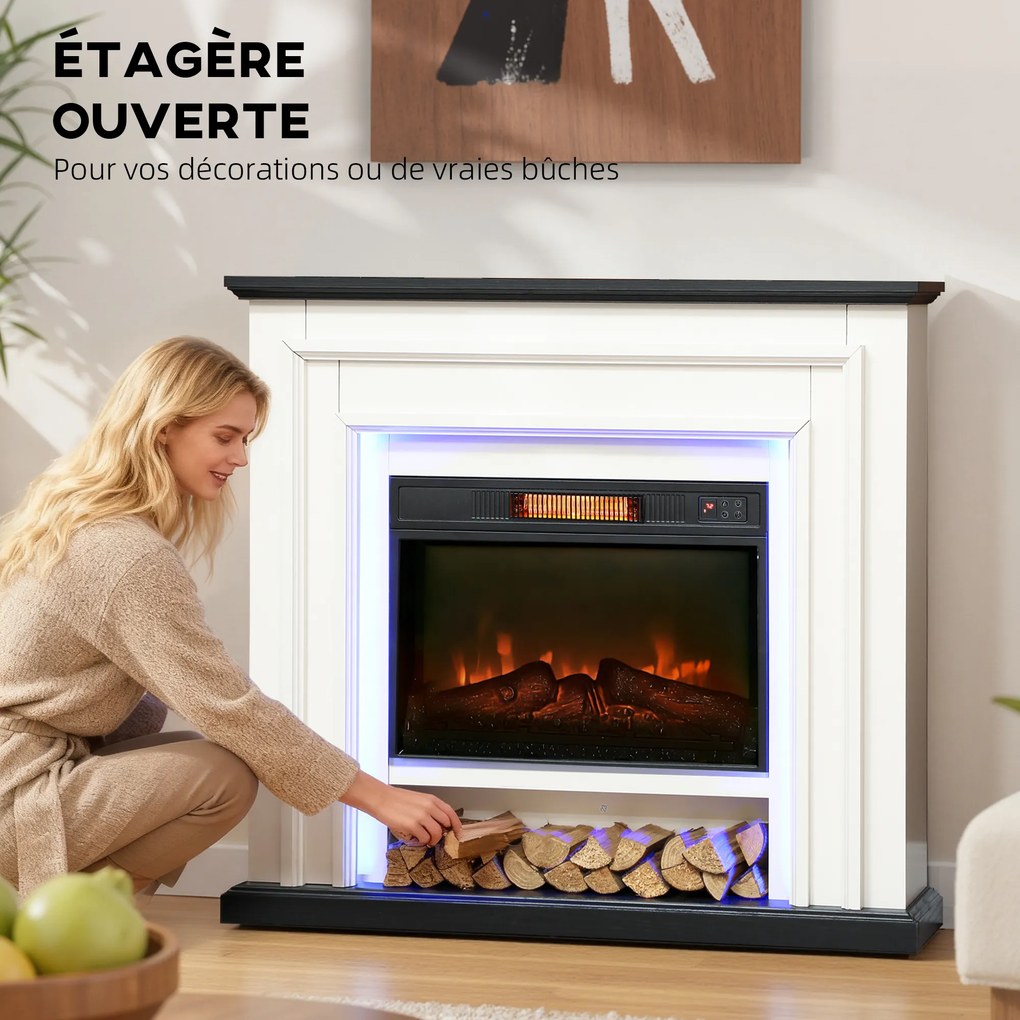 Lareira Eléctrica Decorativa, 105 x 27 x 97 cm, Efeito de Chama 3D, Preta