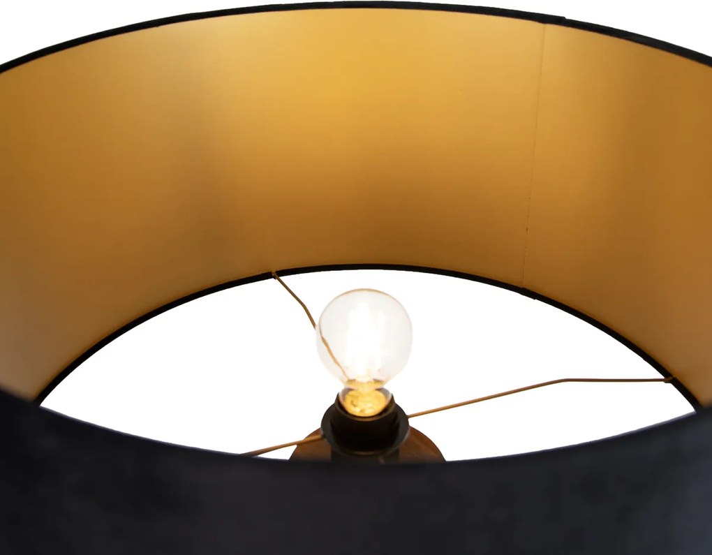 Candeeiro de pé madeira de nogueira com abajur preto com interior dourado 50cm - Tripod Classic