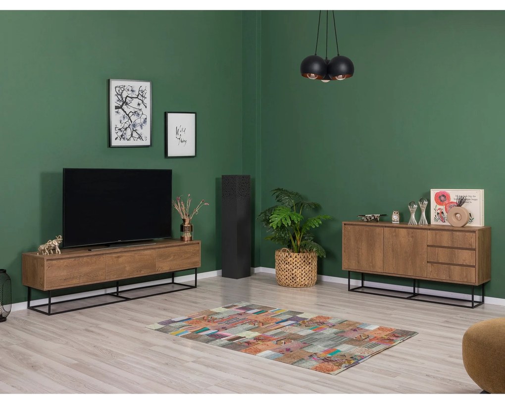 Conjunto de Mobiliário de Sala Laxus – Nogueira/Preto – 90 x 39 x 40 c
