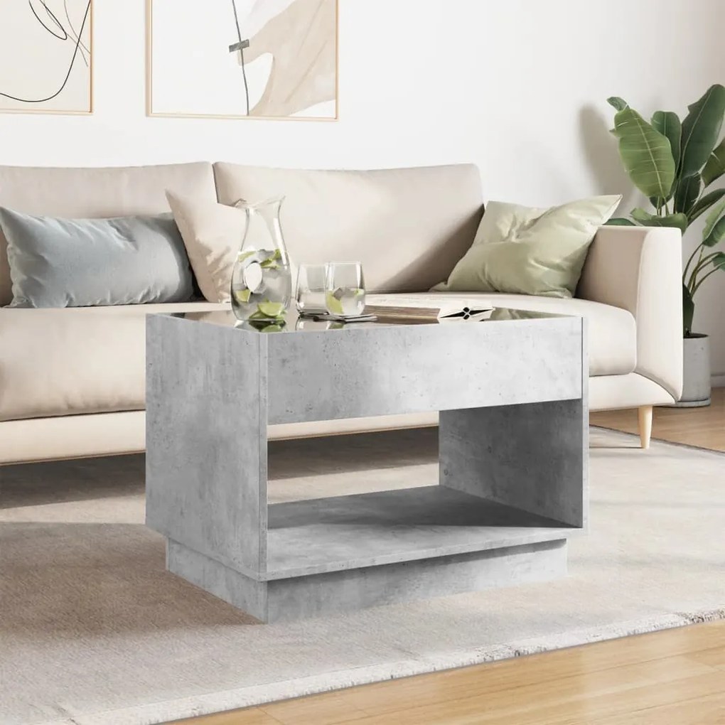 Mesa de centro luzes LED Infinity 70x50x50 cm cinzento cimento
