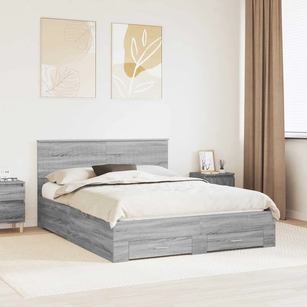 vidaXL Estrutura da Cama Cinza Sonoma 150 x 200 cm Madeira processada